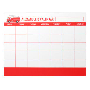 Roter LKW Kinder Monatlicher Kalender Notizblock