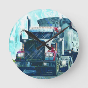 Roter Lkw-Kunstmauer für den Schwertransport Runde Wanduhr