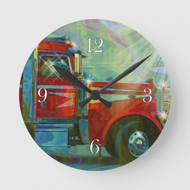 Roter Lkw-Kunstmauer für den Schwertransport Runde Wanduhr (Vorderseite)