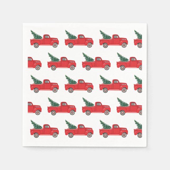Roter LKW mit Baum Art Malerei Serviette (Vorderseite)