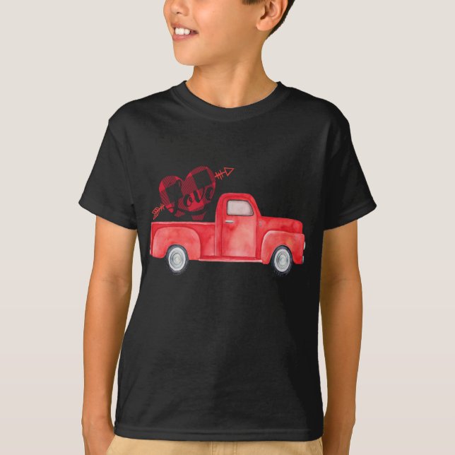 Roter LKW mit Büffel karierte Liebe Vale T-Shirt (Vorderseite)
