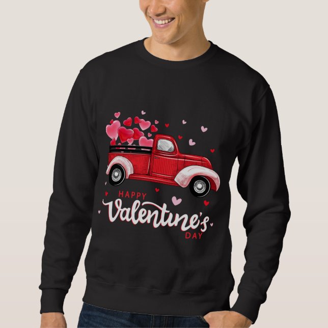Roter LKW mit Herzenslust zum Valentinstag Sweatshirt (Vorderseite)