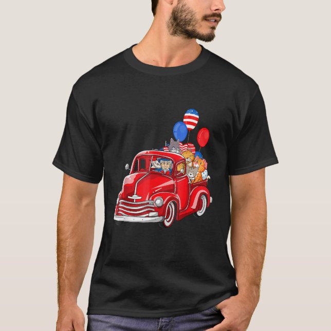 Roter LKW mit Katzen 4. Juli Ballonkostüm T-Shirt (Vorderseite)