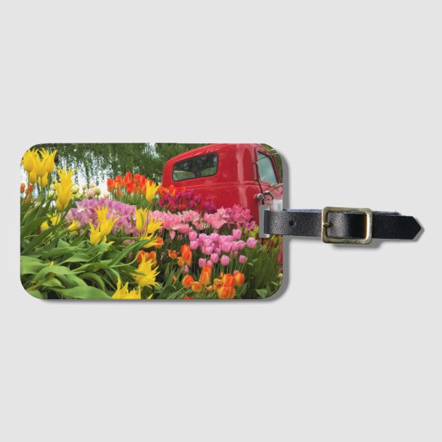 Roter Lkw mit Tulips, Oregon Gepäckanhänger (Vorderseite (Horizontal))