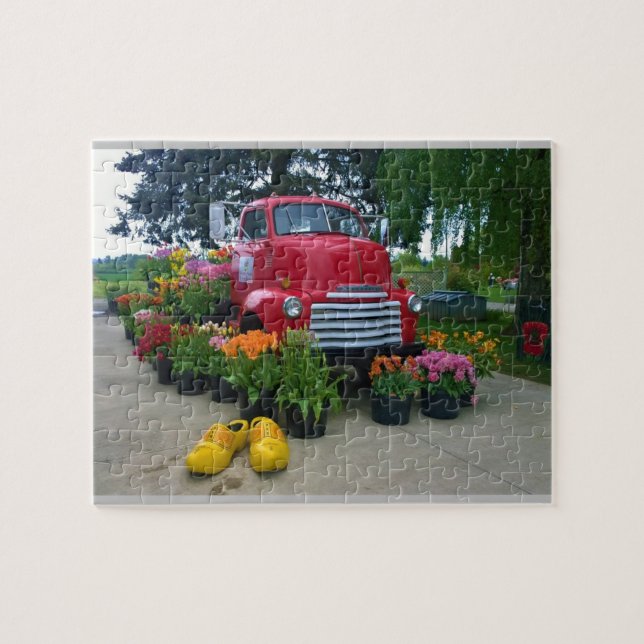 Roter Lkw mit Tulips, Oregon Puzzle (Horizontal)