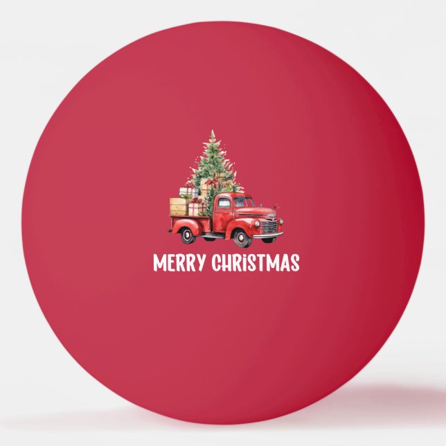 Roter LKW mit Weihnachtsbaum für Pingpongspieler Tischtennisball (Vorderseite)