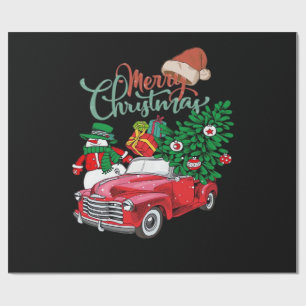 Roter LKW Pickup Weihnachtsbaum Frohe Weihnachten Geschenkpapier