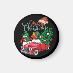 Roter LKW Pickup Weihnachtsbaum Frohe Weihnachten Magnet