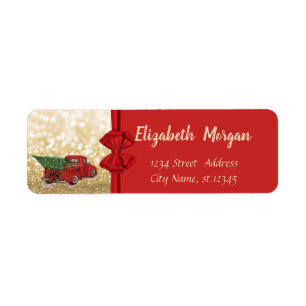 Roter LKW-Tannenbaum, rotes Band, goldener Glitter