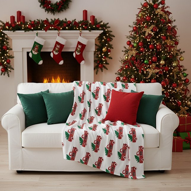 Roter LKW und Baum Fleecedecke (Von Creator hochgeladen)