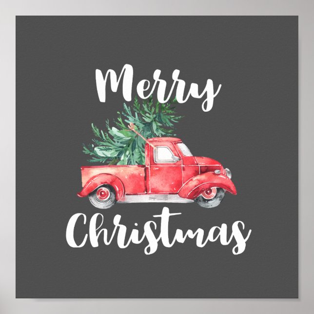 Roter LKW und Baum | Graue Weihnachten Poster (Vorne)