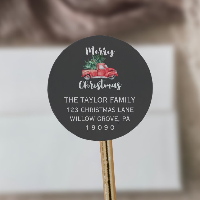 Roter LKW und Baum | Graue Weihnachtszeit - Rückse Runder Aufkleber (Von Creator hochgeladen)