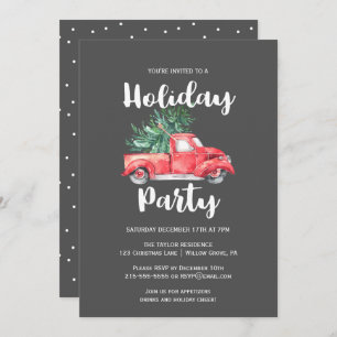 Roter LKW und Baum   Gray Holiday Party Einladung