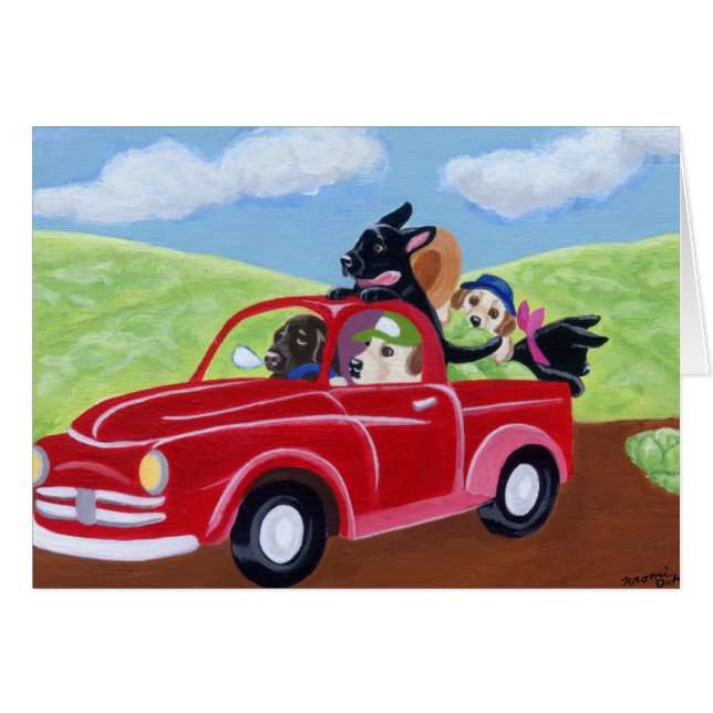 Roter LKW und Labradore (Vorderseite (Horizontal))