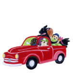 Roter LKW und Labradore Fotoskulptur Ornament<br><div class="desc">Launisches und lustiges Labrador retriever malend gemalt von Naomi Ochiai von Japan. Schwarzes Labrador, gelbes Labrador, Schokolade Labrador werden alles im Bild gemalt. Große Spaßgeschenke für Hundeliebhaber die Liebe Labradors. Labrador verfolgt genossen, ihre Kohlpflanzen zu ernten und sie sind auf dem Weisen-Zuhause mit ihrem alten roten LieblingslKW! Sie können Text...</div>