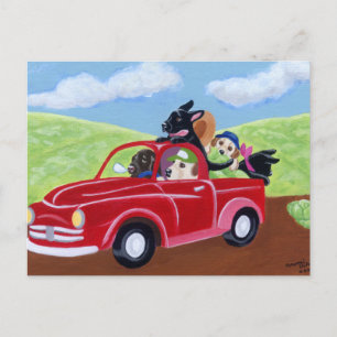 Roter Lkw und Labradore Postkarte