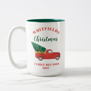 Roter LKW Weihnachten Familientreffen Benutzerdefi Zweifarbige Tasse