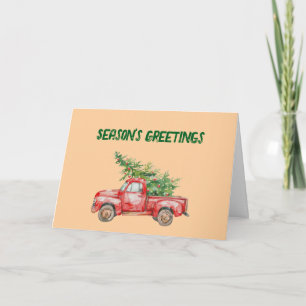 Roter LKW-Weihnachtsbaum gefaltete Weihnachtskarte Feiertagskarte