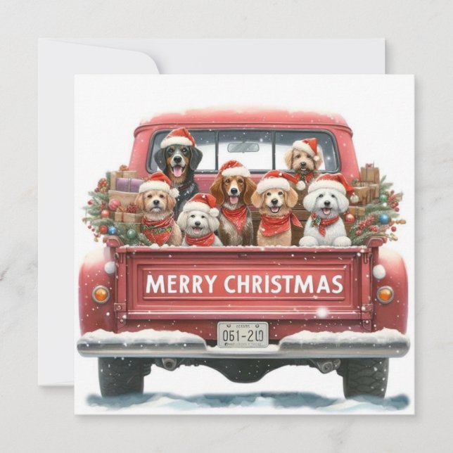 roter LKW Weihnachtskarte Feiertagskarte (Vorderseite)