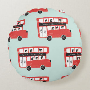 Roter London-Doppeldeckerbus Nahtloses Muster vint Rundes Kissen