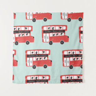 Roter London-Doppeldeckerbus Nahtloses Muster vint Wandteppich