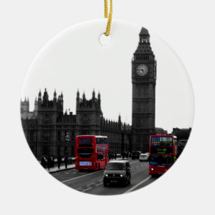 roter London-Reisebus und Big Ben Keramik Ornament