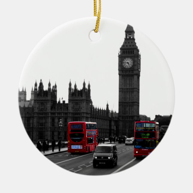 roter London-Reisebus und Big Ben Keramik Ornament (Vorne)
