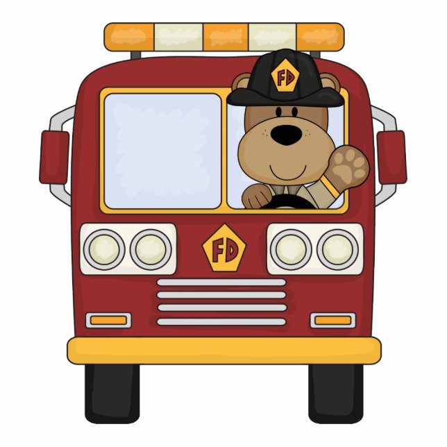 Roter Löschfahrzeug-Bär Fotoskulptur Schlüsselanhänger (Vorne)