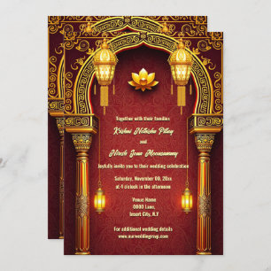 Roter Lotus-Blume Indischer Elefant Einladung