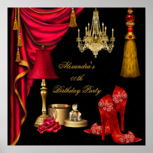 Roter Luxus Frauen Gold Schwarz Poster