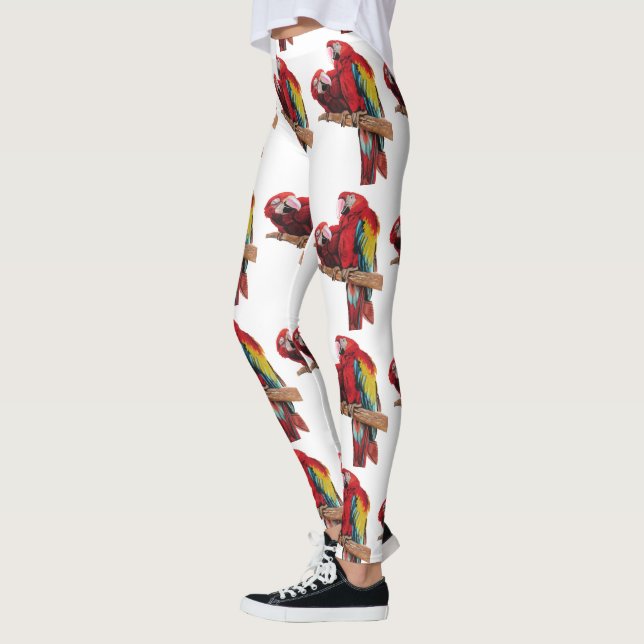 Roter Macaw Parrot Parrots Aquarellfarben Leggings (Links)