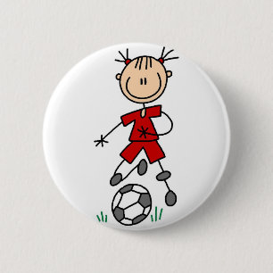 Roter Mädchen-Fußball-Spieler-Knopf Button