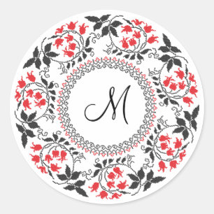 Roter Maiglöckchen-Ring personalisiertes Monogramm Runder Aufkleber