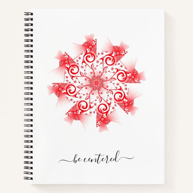 Roter Mandala-Fraktal-Doodle zentrieren Notizbuch (Vorderseite)