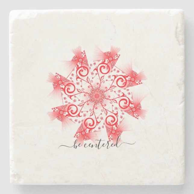 Roter Mandala-Fraktal-Doodle zentrieren Steinuntersetzer (Vorderseite)