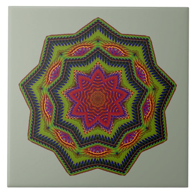 Roter Mandala Star Fliese (Vorderseite)