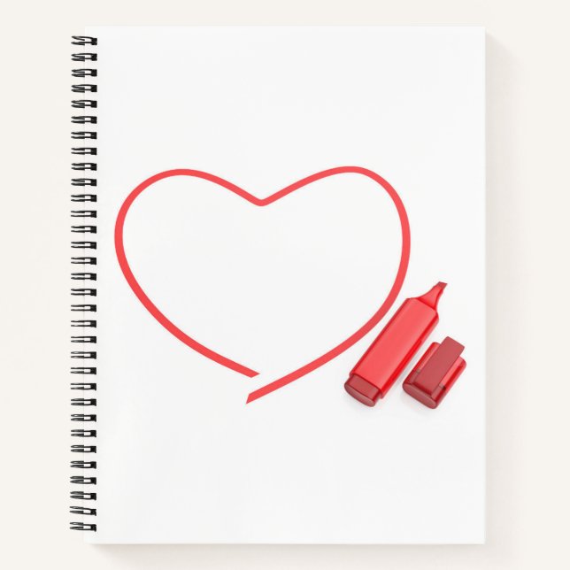 Roter Marker und rotes Herz Notizbuch (Vorderseite)
