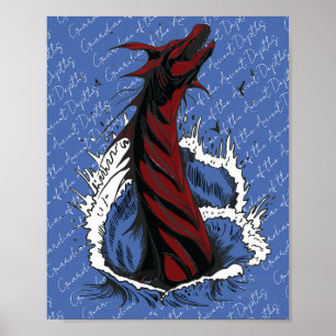 Roter Meer-Monster-Schlangen-Ozeanwellen-Plakat Poster