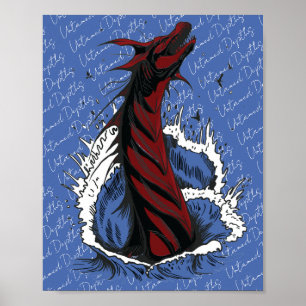 Roter Meer-Monster-Schlangen-Ozeanwellen-Poster Poster