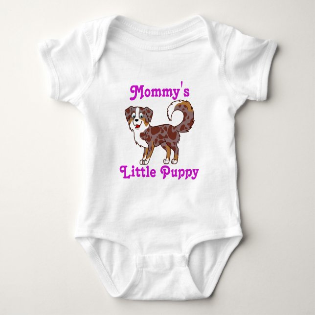 Roter Merle australischer Schäfer mit rosa Text Baby Strampler (Vorderseite)