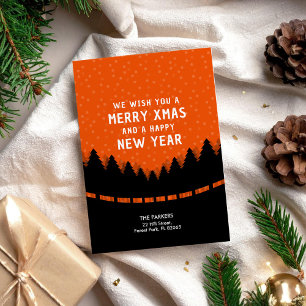 Roter Merry Xmas mit Retro-Stil Wald und Schnee Karte