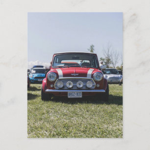 Roter Mini Cooper, Vintage-Automobil Postkarte