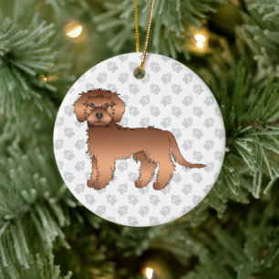 Roter Mini Goldendoodle Cartoon-Hund & Text Keramik Ornament