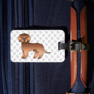Roter Mini Goldendoodle Süßer Cartoon-Hund & Text Gepäckanhänger