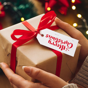 Roter Minimal Niedlicher Schriftart frohe Weihnach Geschenkanhänger