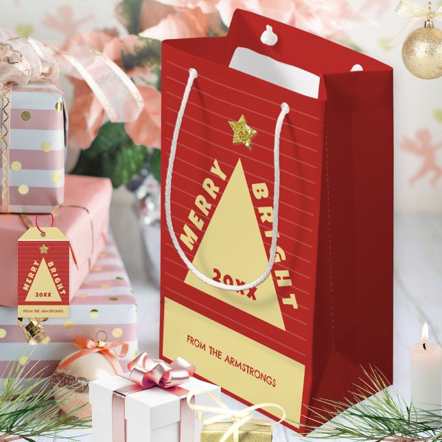 Roter minimalistischer Christbaum-Name Kleine Geschenktüte (Red Minimalist Christmas Tree Name Small Gift Bag ©Susanne Sachers - Sunny Mind 🌞)