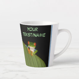 Roter Mit Augen Gaudy Froschkruste. Text Latte Tas Milchtasse