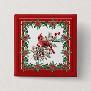 Roter Mockingbird Poinsettia Grenzen Elegant Button