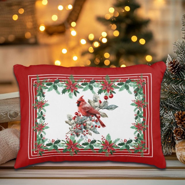 Roter Mockingbird Poinsettia Grenzen Elegant Dekokissen (Von Creator hochgeladen)