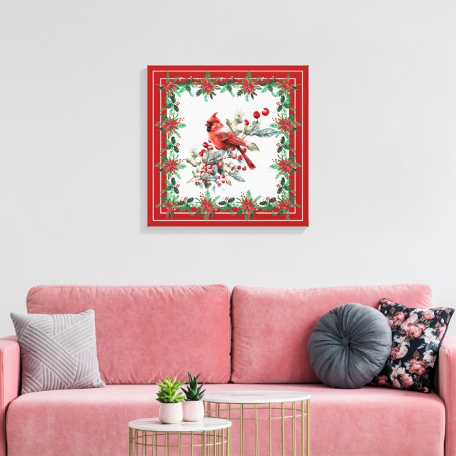 Roter Mockingbird Poinsettia Grenzen Elegant Leinwanddruck (Insitu (Wohnzimmer))
